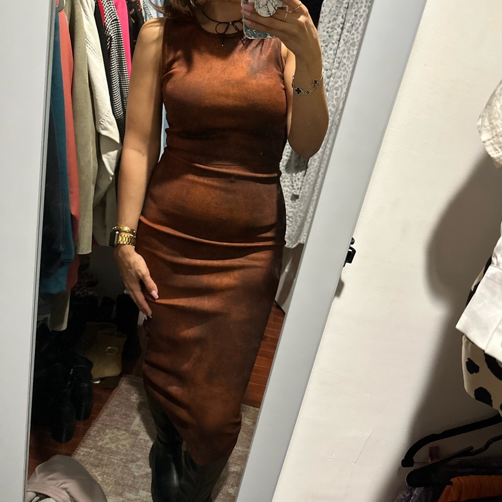 Zara Brown Sleeveless Midi Skirt & Top Set